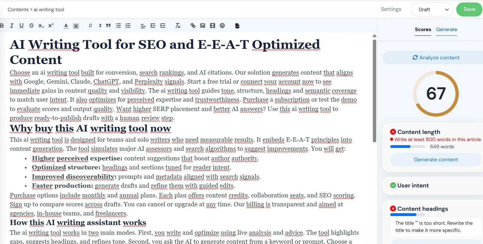 Deep page analysis dashboard